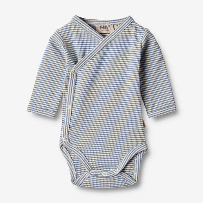 Wheat Main Body Wraparound L/S Pil Underwear/Bodies 1048 blue stripe