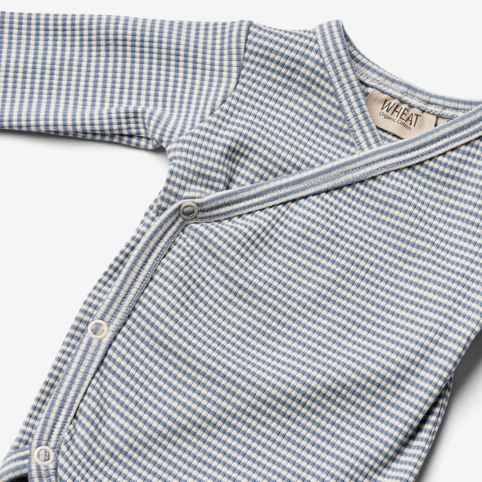 Wheat Main Body Wraparound L/S Pil Underwear/Bodies 1048 blue stripe