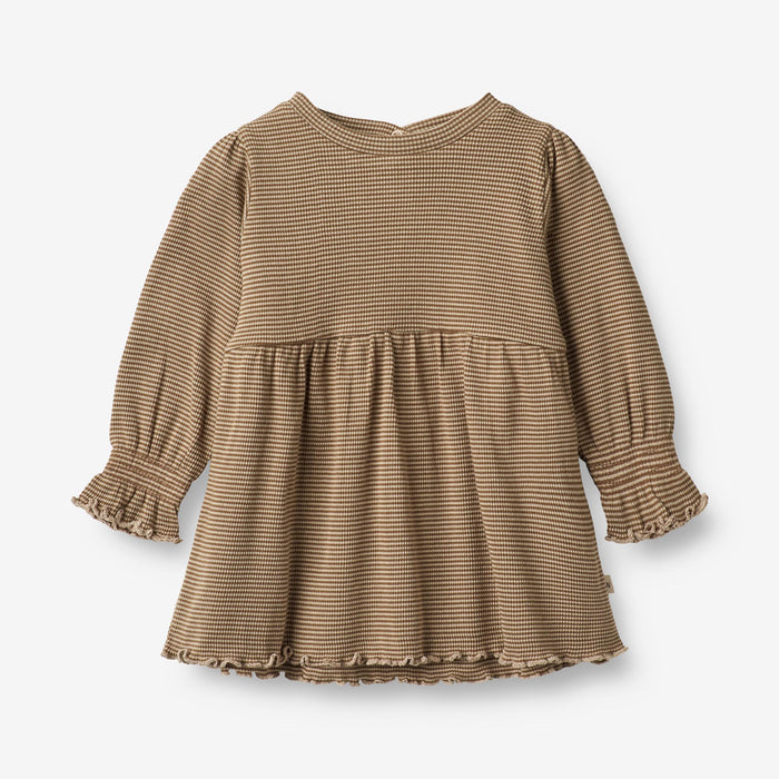 Wheat Main Jersey Dress Eliane | Baby Dress 3238 beige rib stripe