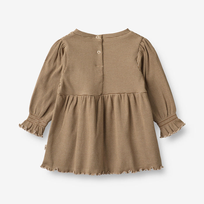 Wheat Main Jersey Dress Eliane | Baby Dress 3238 beige rib stripe