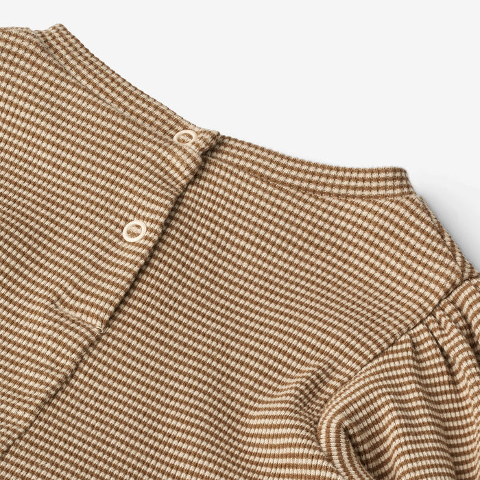 Wheat Main Jersey Dress Eliane | Baby Dress 3238 beige rib stripe