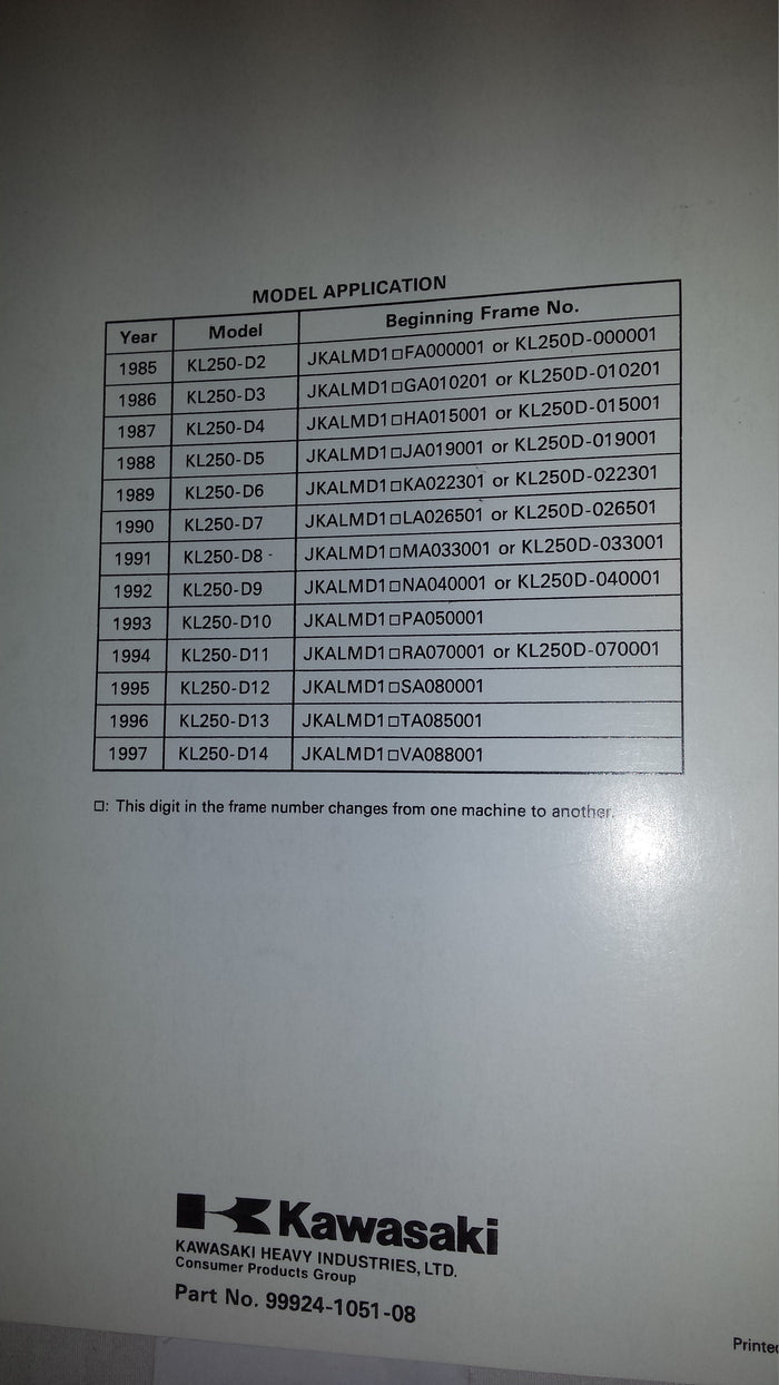 KLR250 Service Manual Supplement