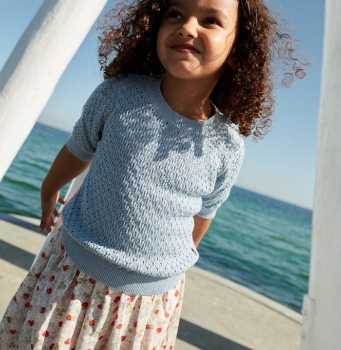 Wheat Main Knit Top S/S Alva Knitted Tops 1049 blue summer