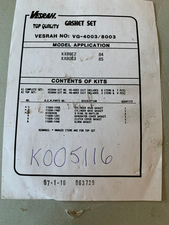 KX80 Gasket Set
