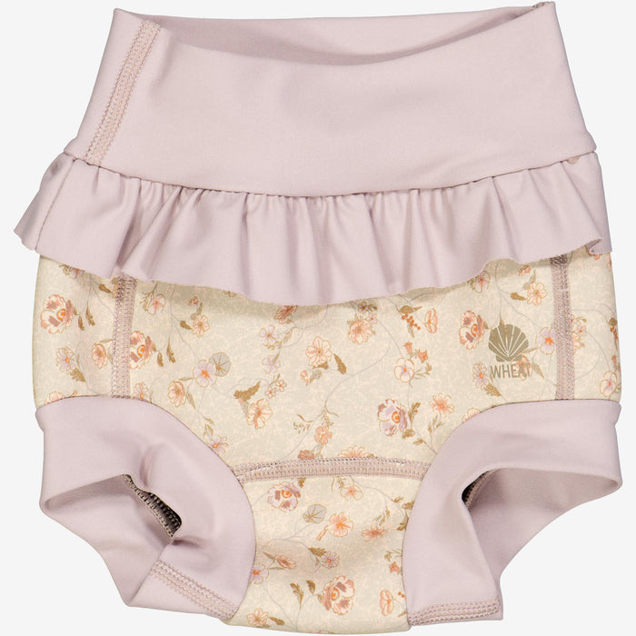 Wheat Main Neoprene Swim Pants Ruffle | Baby Swimwear 1492 purple poppy flowers