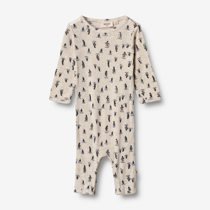 Wheat Wool Plain Wool Jumpsuit | Baby Jumpsuit 9512 penguins on ice