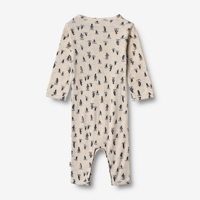 Wheat Wool Plain Wool Jumpsuit | Baby Jumpsuit 9512 penguins on ice
