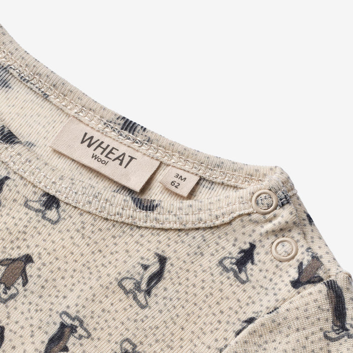 Wheat Wool Plain Wool Jumpsuit | Baby Jumpsuit 9512 penguins on ice