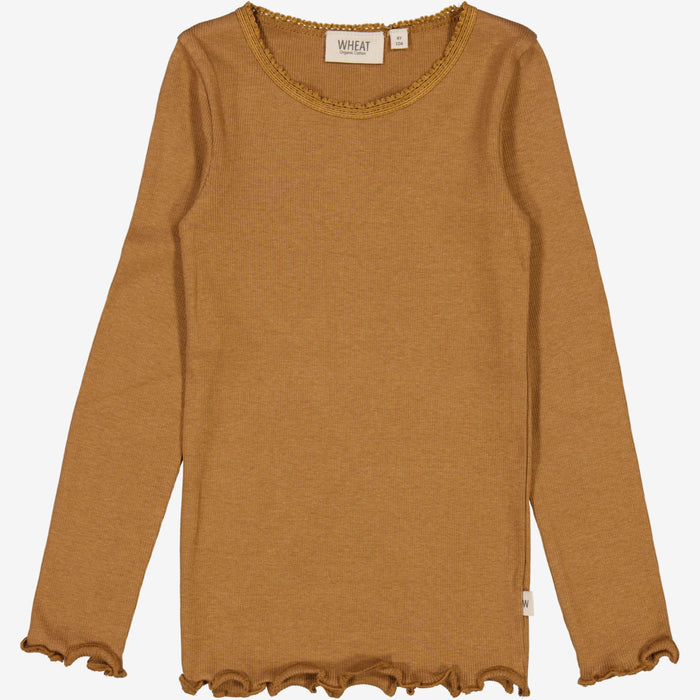 Wheat Main Rib T-Shirt Lace LS Jersey Tops and T-Shirts 5073 caramel
