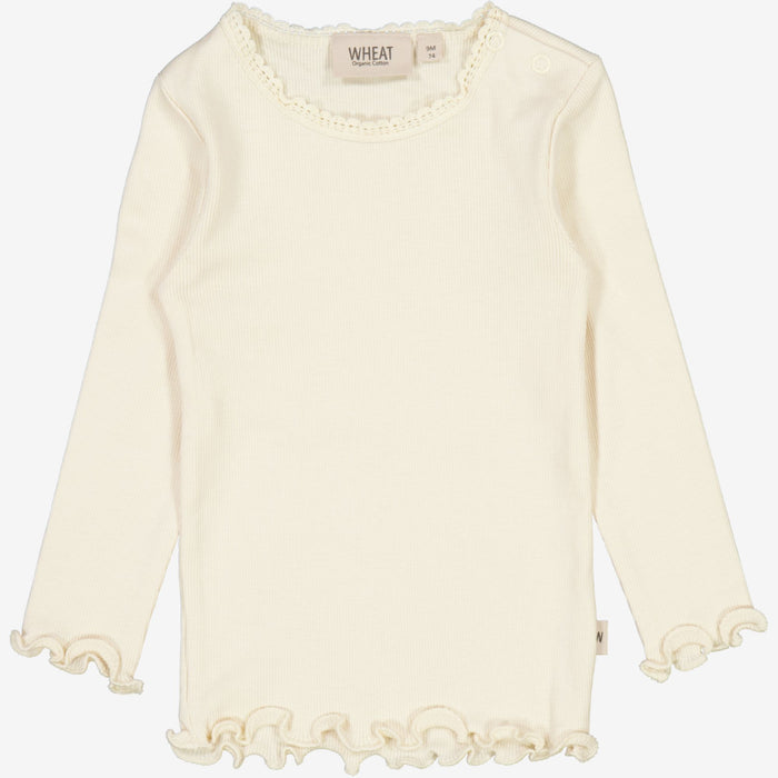 Wheat Main Rib T-Shirt Lace LS | Baby Jersey Tops and T-Shirts 3129 eggshell