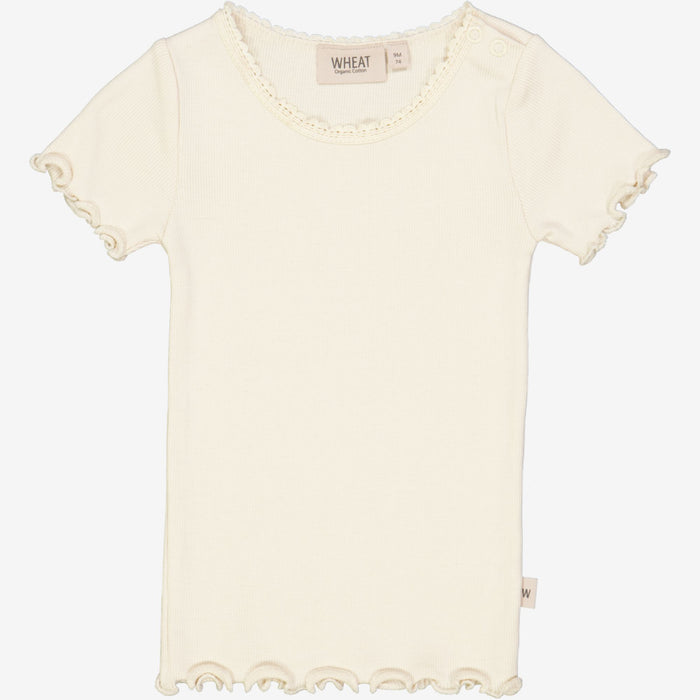 Wheat Main Rib T-Shirt Lace SS | Baby Jersey Tops and T-Shirts 3129 eggshell