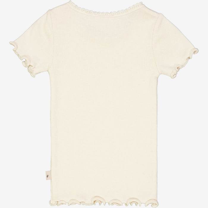 Wheat Main Rib T-Shirt Lace SS | Baby Jersey Tops and T-Shirts 3129 eggshell