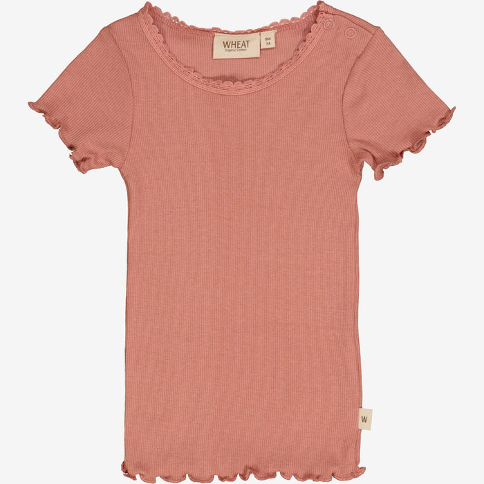 Wheat Main Rib T-Shirt Lace SS | Baby Jersey Tops and T-Shirts 2021 old rose