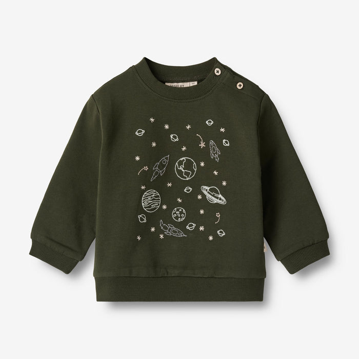 Wheat Main Sweatshirt Space Embroidery | Baby Sweatshirt 4097 deep forest