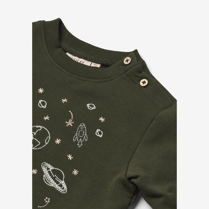Wheat Main Sweatshirt Space Embroidery | Baby Sweatshirt 4097 deep forest