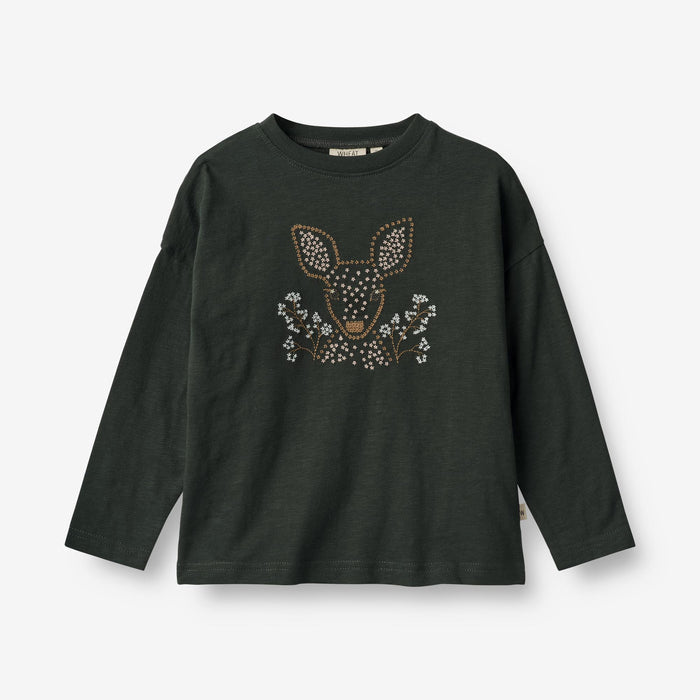 Wheat Main T-Shirt Deer Embroidery Jersey Tops and T-Shirts 0025 black coal