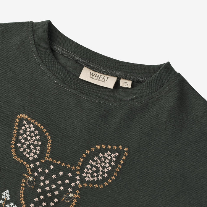 Wheat Main T-Shirt Deer Embroidery Jersey Tops and T-Shirts 0025 black coal