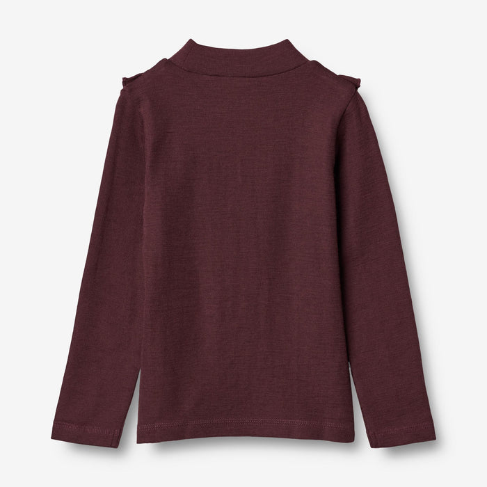 Wheat Wool T-shirt Wool Ruffle LS Jersey Tops and T-Shirts 2118 aubergine