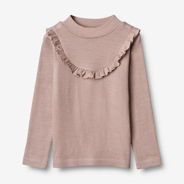 Wheat Wool T-shirt Wool Ruffle LS Jersey Tops and T-Shirts 2086 dark powder