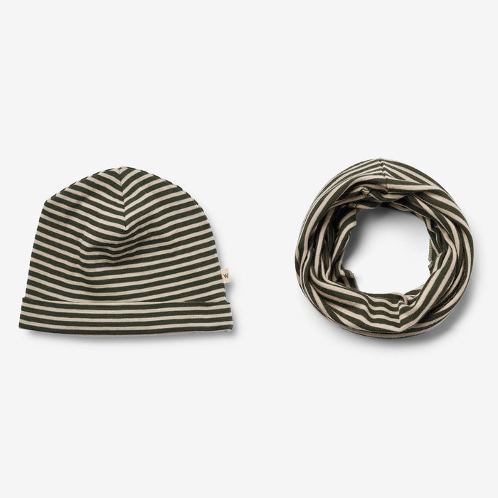 Wheat Wool Wool Hat & Neckwarmer Arta Accessory 4142 green stripe