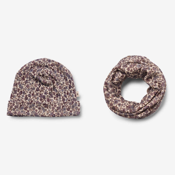 Wheat Wool Wool Hat & Neckwarmer Arta Accessory 1493 purple flowers