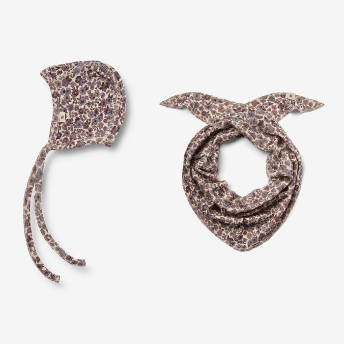Wheat Wool Wool Scarf & Cap Billie | Baby Accessory 1493 purple flowers